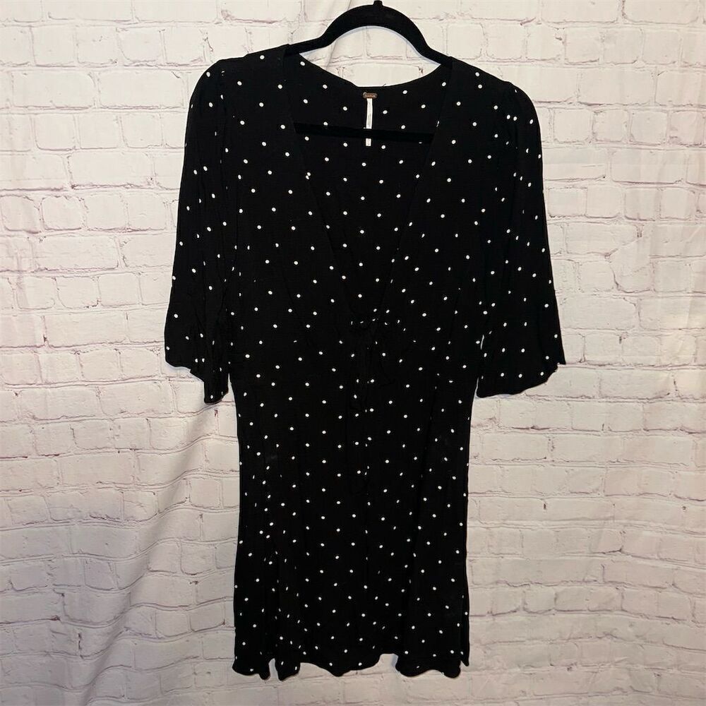 Free People Women's Size 10 Black Polka Dot A-line Mini Dress Casual